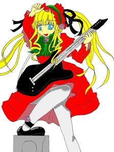 Rating: Safe Score: 0 Tags: 1girl auto_tagged bass_guitar blonde_hair blue_eyes bow dress electric_guitar guitar holding_instrument image instrument long_hair long_sleeves music open_mouth playing_instrument plectrum red_dress shinku solo twintails violin User: admin