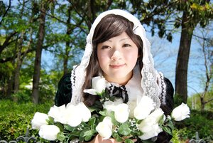 Rating: Safe Score: 0 Tags: 1girl blurry brown_eyes brown_hair closed_mouth day depth_of_field dress flower lips long_hair looking_at_viewer maid outdoors smile solo suiseiseki tree veil User: admin