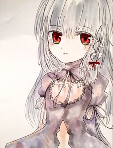 Rating: Safe Score: 0 Tags: 1girl bangs breasts cleavage_cutout dress eyebrows_visible_through_hair hair_ribbon image long_hair looking_at_viewer puffy_sleeves red_eyes ribbon solo suigintou traditional_media tress_ribbon User: admin