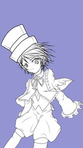 Rating: Safe Score: 0 Tags: 1girl blue_background blue_theme capelet frills hat image long_sleeves looking_at_viewer monochrome neck_ribbon purple_background ribbon short_hair shorts simple_background solo souseiseki standing top_hat User: admin