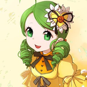 Rating: Safe Score: 0 Tags: 1girl ahoge artist_name copyright_name drill_hair flower green_eyes green_hair hair_flower hair_ornament image kanaria open_mouth ribbon smile solo striped striped_background twin_drills twitter_username yellow_background User: admin