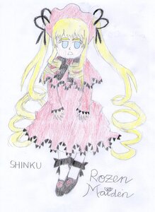 Rating: Safe Score: 0 Tags: 1girl blonde_hair blue_eyes blush bonnet bow bowtie dress drill_hair full_body image long_hair long_sleeves looking_at_viewer red_dress shinku shoes solo standing traditional_media twin_drills twintails very_long_hair User: admin