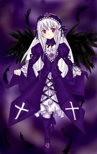 Rating: Safe Score: 0 Tags: 1girl black_wings detached_collar dress feathers flower frills full_body hairband image lolita_hairband long_hair long_sleeves looking_at_viewer pink_eyes ribbon silver_hair solo suigintou wings User: admin