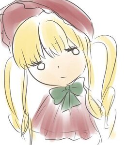 Rating: Safe Score: 0 Tags: 1girl blonde_hair blush bow bowtie green_bow green_neckwear hat image long_hair red_headwear shinku solo twintails upper_body v-shaped_eyebrows white_background white_shirt User: admin
