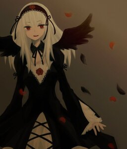 Rating: Safe Score: 0 Tags: 1girl black_dress black_ribbon black_wings detached_collar dress feathered_wings feathers flower hairband image long_hair long_sleeves looking_at_viewer open_mouth petals red_eyes ribbon rose rose_petals solo suigintou wings User: admin