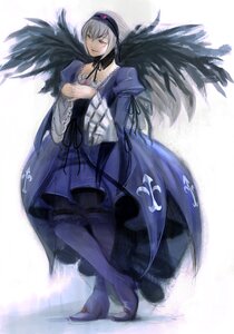 Rating: Safe Score: 0 Tags: 1girl black_wings dress feathers frills full_body hairband image long_sleeves looking_at_viewer red_eyes ribbon silver_hair solo suigintou wings User: admin