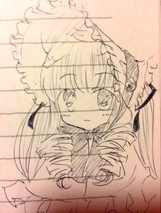 Rating: Safe Score: 0 Tags: 1girl dress drill_hair eyebrows_visible_through_hair frills hat image long_hair long_sleeves monochrome shinku solo tears twin_drills upper_body User: admin