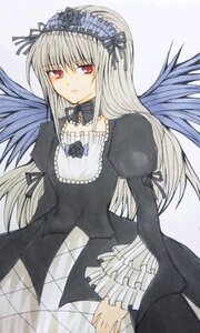 Rating: Safe Score: 0 Tags: 1girl black_wings dress flower frilled_sleeves frills hairband image juliet_sleeves long_hair long_sleeves looking_at_viewer puffy_sleeves red_eyes ribbon rose silver_hair simple_background solo suigintou traditional_media wings User: admin