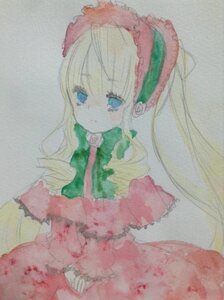 Rating: Safe Score: 0 Tags: 1girl blonde_hair blood blue_eyes blush bonnet bow bowtie dress image long_hair long_sleeves photo shinku simple_background solo traditional_media very_long_hair watercolor_(medium) User: admin