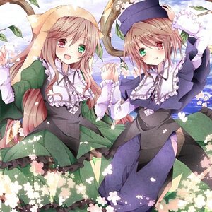 Rating: Safe Score: 0 Tags: 2girls blue_dress brown_hair dress flower frills green_dress green_eyes hat head_scarf heterochromia holding_hands image interlocked_fingers long_hair long_sleeves multiple_girls open_mouth pair pantyhose red_eyes short_hair siblings sisters smile souseiseki suiseiseki twins very_long_hair User: admin