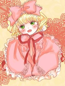 Rating: Safe Score: 0 Tags: 1girl :d blonde_hair blush bow dress frills green_eyes hair_bow hina_ichigo hinaichigo image long_sleeves looking_at_viewer open_mouth pink_bow pink_dress short_hair smile solo User: admin