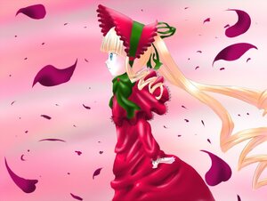 Rating: Safe Score: 0 Tags: 1girl blonde_hair blue_eyes bonnet bow dress drill_hair green_bow image long_hair long_sleeves petals red_dress rose_petals shinku solo standing twin_drills twintails very_long_hair User: admin