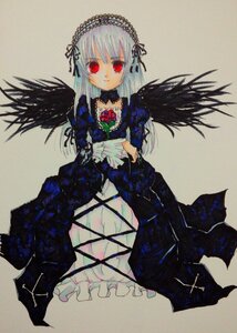 Rating: Safe Score: 0 Tags: 1girl black_wings detached_collar dress flower frills hairband image long_hair long_sleeves looking_at_viewer red_eyes ribbon rose silver_hair simple_background solo suigintou wings User: admin