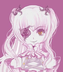 Rating: Safe Score: 0 Tags: 1girl dress flower frills image kirakishou long_hair monochrome purple_theme rose simple_background solo upper_body yellow_eyes User: admin