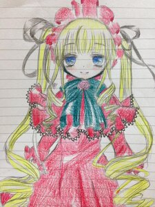 Rating: Safe Score: 0 Tags: 1girl auto_tagged blonde_hair blue_eyes bow bowtie dress drill_hair flower frills image long_hair long_sleeves looking_at_viewer marker_(medium) photo rose shinku simple_background smile solo traditional_media twin_drills twintails very_long_hair User: admin