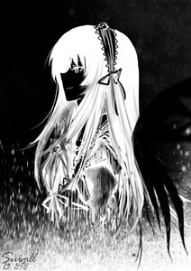 Rating: Safe Score: 0 Tags: 1girl auto_tagged dress greyscale hairband image long_hair long_sleeves monochrome solo suigintou very_long_hair wings User: admin