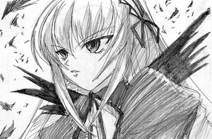 Rating: Safe Score: 0 Tags: 1girl bat bird black_feathers black_wings crow dove feathered_wings feathers greyscale hair_ribbon image monochrome ribbon seagull solo suigintou wings User: admin