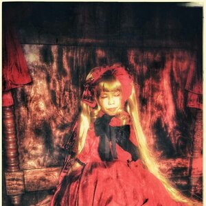 Rating: Safe Score: 0 Tags: 1girl blonde_hair closed_eyes curtains dress flower long_hair red_dress shinku smile solo traditional_media User: admin