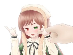 Rating: Safe Score: 0 Tags: 1girl :d black_ribbon blush brown_hair dress green_dress green_eyes head_scarf heterochromia image long_hair long_sleeves open_mouth pov red_eyes ribbon smile solo solo_focus striped striped_background suiseiseki vertical_stripes white_background User: admin