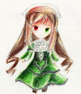 Rating: Safe Score: 0 Tags: 1girl auto_tagged brown_hair closed_mouth dress green_dress green_eyes heterochromia image long_hair long_sleeves looking_at_viewer red_eyes simple_background smile solo suiseiseki traditional_media very_long_hair User: admin