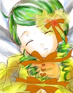 Rating: Safe Score: 0 Tags: 1girl blush close-up closed_eyes face flower green_hair image kagiyama_hina kanaria ribbon solo User: admin