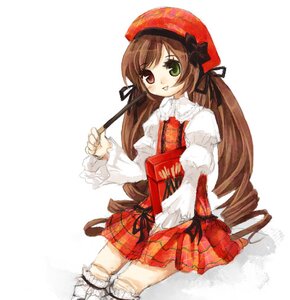 Rating: Safe Score: 0 Tags: 1girl brown_hair dress drill_hair frills green_eyes hat heterochromia image long_hair long_sleeves looking_at_viewer red_eyes simple_background solo standing suiseiseki tongue_out twin_drills twintails very_long_hair white_background white_legwear User: admin