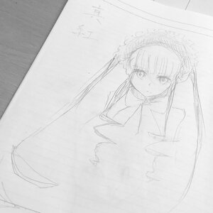 Rating: Safe Score: 0 Tags: 1girl dress frills image long_hair long_sleeves looking_at_viewer monochrome shinku simple_background sketch solo white_background User: admin