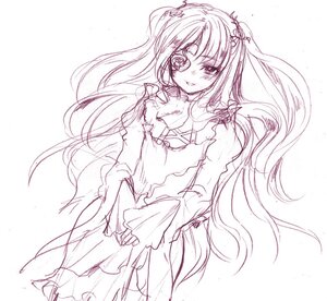 Rating: Safe Score: 0 Tags: 1girl blush dress image kirakishou long_hair long_sleeves looking_at_viewer monochrome simple_background sketch smile solo two_side_up very_long_hair User: admin