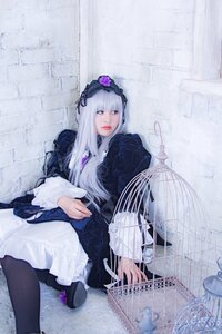 Rating: Safe Score: 0 Tags: 1girl bangs black_legwear blue_eyes dress flower frills gothic_lolita lips lolita_fashion long_hair long_sleeves sitting solo suigintou User: admin