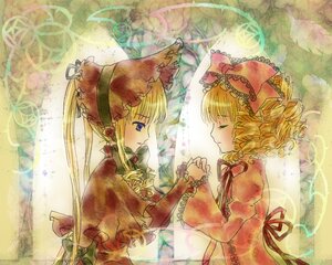 Rating: Safe Score: 0 Tags: 2girls blonde_hair blue_eyes bonnet bow closed_eyes dress drill_hair hinaichigo holding_hands image long_hair long_sleeves multiple_girls pair profile shinku twintails User: admin