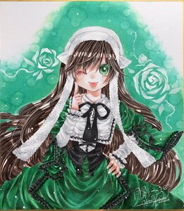 Rating: Safe Score: 0 Tags: 1girl brown_hair dress flower frills green_dress green_eyes head_scarf image long_hair long_sleeves marker_(medium) one_eye_closed ribbon rose signature solo suiseiseki tongue tongue_out traditional_media very_long_hair watercolor_(medium) User: admin