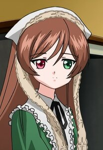 Rating: Safe Score: 0 Tags: 1girl bangs brown_hair closed_mouth dress frills green_dress green_eyes head_scarf heterochromia image long_hair long_sleeves looking_at_viewer red_eyes solo suiseiseki User: admin