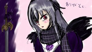 Rating: Safe Score: 0 Tags: 1girl black_wings blush feathered_wings hairband image long_hair looking_at_viewer pink_eyes scarf silver_hair solo suigintou upper_body wings User: admin