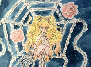 Rating: Safe Score: 0 Tags: 1girl blonde_hair dress expressionless eyepatch flower frills hair_ornament image kirakishou long_hair pink_flower pink_rose red_flower rose solo thorns traditional_media two_side_up very_long_hair vines watercolor_(medium) User: admin