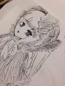 Rating: Safe Score: 0 Tags: 1girl bangs frills image long_hair looking_at_viewer monochrome shinku sidelocks sketch solo traditional_media upper_body User: admin