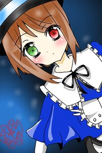 Rating: Safe Score: 0 Tags: 1girl auto_tagged bangs blue_dress blush brown_hair capelet closed_mouth dress frills green_eyes hat heterochromia image long_sleeves looking_at_viewer red_eyes ribbon short_hair solo souseiseki upper_body User: admin