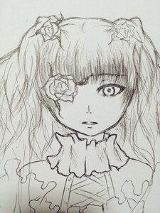 Rating: Safe Score: 0 Tags: 1girl bangs eyepatch flower hair_flower hair_ornament image kirakishou long_hair looking_at_viewer monochrome rose solo traditional_media User: admin