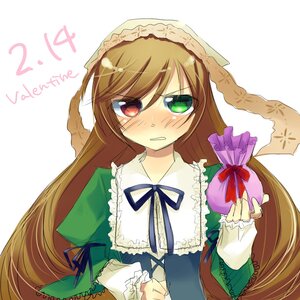 Rating: Safe Score: 0 Tags: 1girl blush brown_hair dress frills green_dress green_eyes head_scarf heterochromia image long_hair long_sleeves looking_at_viewer red_eyes ribbon solo suiseiseki very_long_hair white_background User: admin