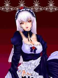 Rating: Safe Score: 0 Tags: 1girl breasts cleavage detached_collar dress flower frills hairband image juliet_sleeves long_hair long_sleeves looking_at_viewer puffy_sleeves red_background red_eyes silver_hair solo suigintou very_long_hair User: admin