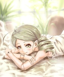 Rating: Safe Score: 0 Tags: 1girl ahoge bed blush doll_joints drill_hair image joints kanaria long_hair looking_at_viewer lying on_bed on_stomach pillow plant smile solo User: admin