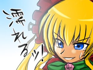 Rating: Safe Score: 0 Tags: 1girl blonde_hair blue_eyes bow bowtie dress flower image long_hair looking_at_viewer rose shinku solo User: admin