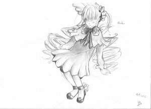 Rating: Safe Score: 0 Tags: 1girl blush bow capelet dress full_body greyscale image long_hair monochrome shinku signature solo traditional_media very_long_hair User: admin