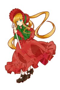 Rating: Safe Score: 0 Tags: 1girl blonde_hair blue_eyes bonnet bow dress flower full_body image long_hair long_sleeves looking_at_viewer rose shinku simple_background solo striped very_long_hair white_background User: admin