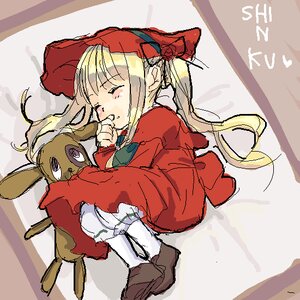 Rating: Safe Score: 0 Tags: 1girl blonde_hair blush bonnet bow closed_eyes dress image long_hair long_sleeves lying oekaki red_dress shinku shoes sketch sleeping solo twintails white_legwear User: admin