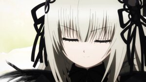 Rating: Safe Score: 0 Tags: 1girl bangs black_dress black_ribbon blush close-up closed_eyes closed_mouth dress eyebrows_visible_through_hair hair_ribbon image long_hair ribbon silver_hair smile solo suigintou User: admin