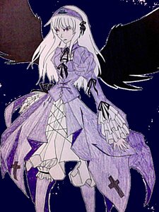 Rating: Safe Score: 0 Tags: 1girl black_wings dress frills full_body hairband image long_hair long_sleeves puffy_sleeves red_eyes simple_background solo standing suigintou wings User: admin