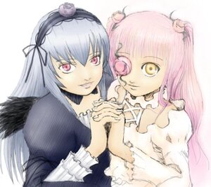 Rating: Safe Score: 0 Tags: 2girls dress frills hairband holding_hands image interlocked_fingers kirakishou lolita_hairband long_hair long_sleeves looking_at_viewer multiple_girls pair pink_eyes pink_hair silver_hair simple_background smile suigintou upper_body wings User: admin