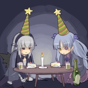 Rating: Safe Score: 0 Tags: 2girls alcohol artist_request barasuishou birthday bottle cake candle christmas dress food hat image lonely long_hair long_sleeves lowres multiple_girls pair party_hat pastry rozen_maiden silver_hair star_(symbol) suigintou table wine_bottle wings User: admin