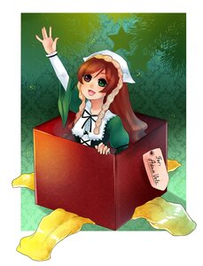 Rating: Safe Score: 0 Tags: 1girl :d box brown_hair cardboard_box dress frills green_eyes heterochromia image in_box in_container long_hair long_sleeves open_mouth red_eyes smile solo suiseiseki User: admin