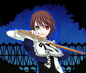 Rating: Safe Score: 0 Tags: 1girl black_ribbon brown_hair collar dress frills green_eyes heterochromia holding image long_sleeves looking_at_viewer night outdoors red_eyes solo souseiseki suiseiseki upper_body User: admin